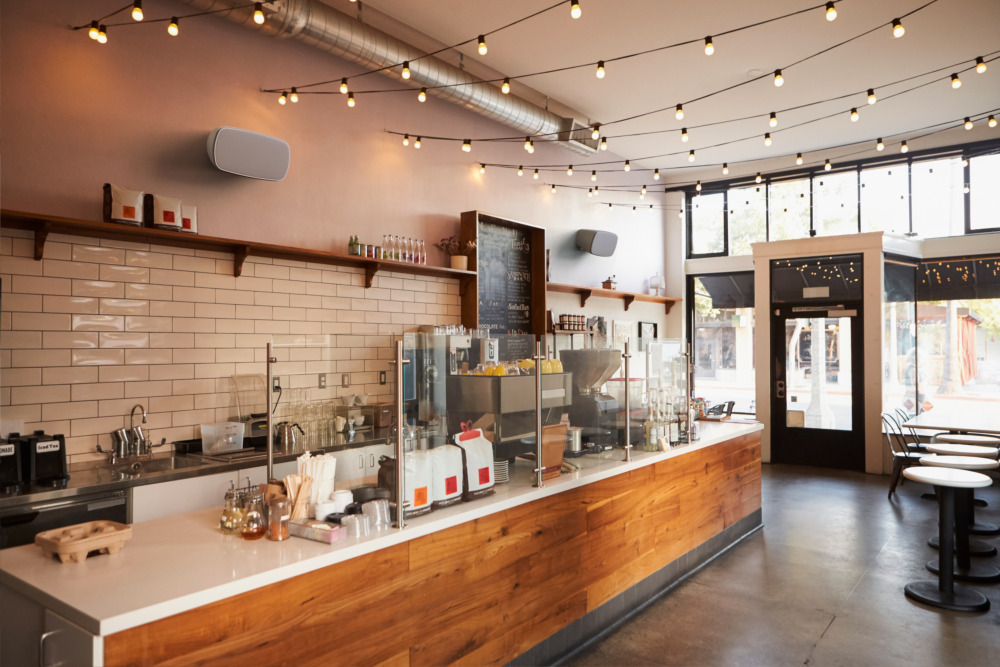 Monitor audio CL2 speakers in Coffee shop