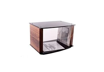 Custom Design Milan Vinyl Storage Stand Black glass & walnut with Vinyl