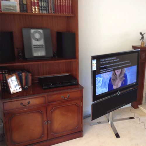 Set up of Loewe TV with sound projector and microphone
