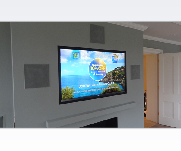 55" TV and B&W CCM682 in wall speakers with optional square grilles fitted