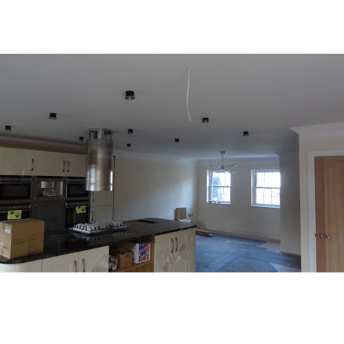 Kitchen area, with B&W CCM362 in-ceiling speakers ready to be installed