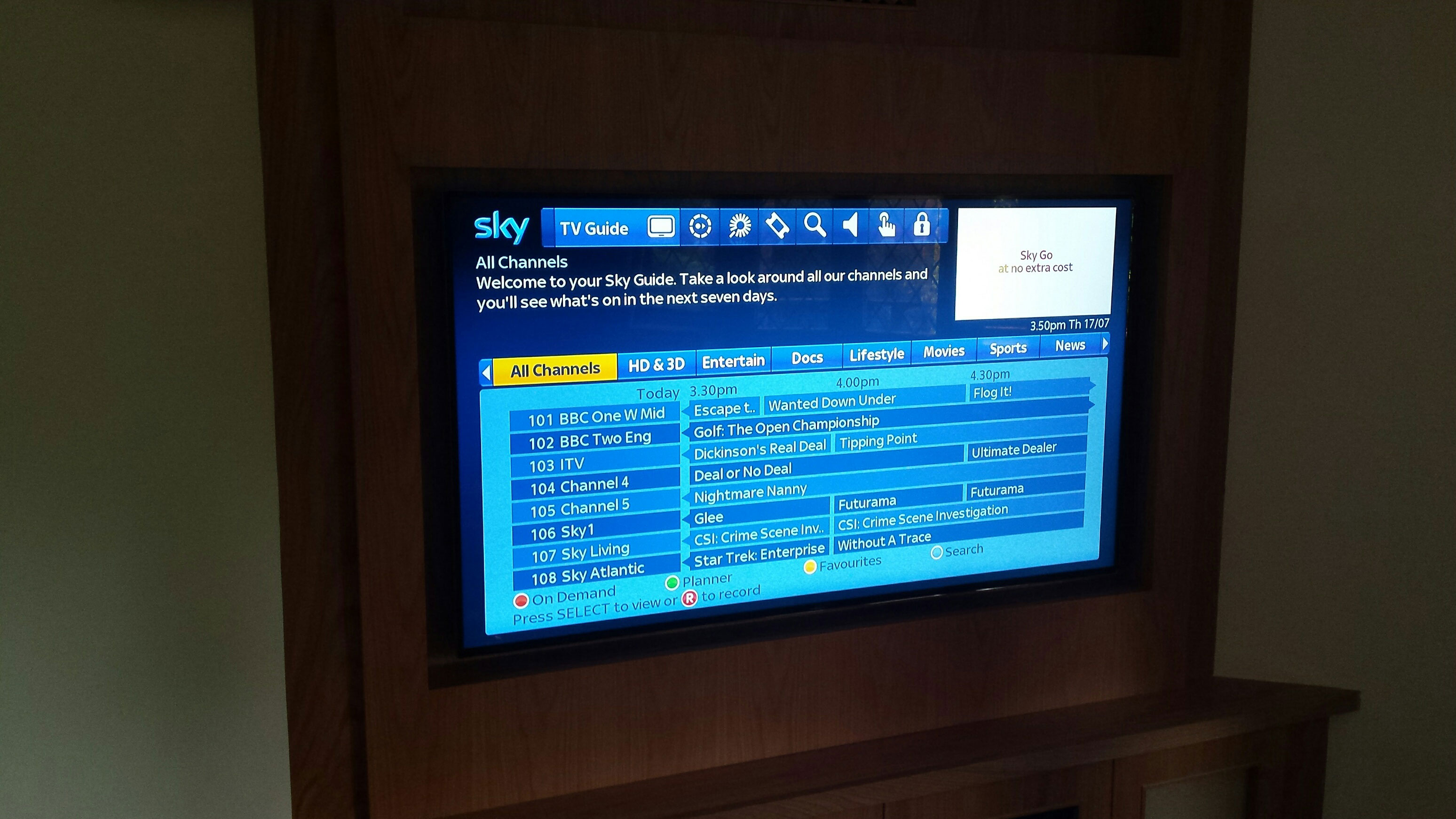Sky HD on Samsung UE55H7000 flatscreen TV